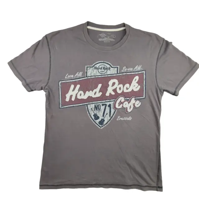 T-Shirt Hard Rock Cafe Brüssel, Belgien Größe M grau Grafik Herren Baumwolle