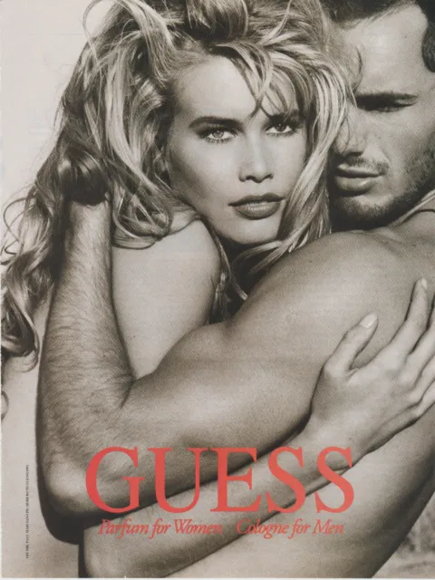 1992 Guess Perfume Cologne - Attractive Sensuous Couple Embrace - Print Ad Photo