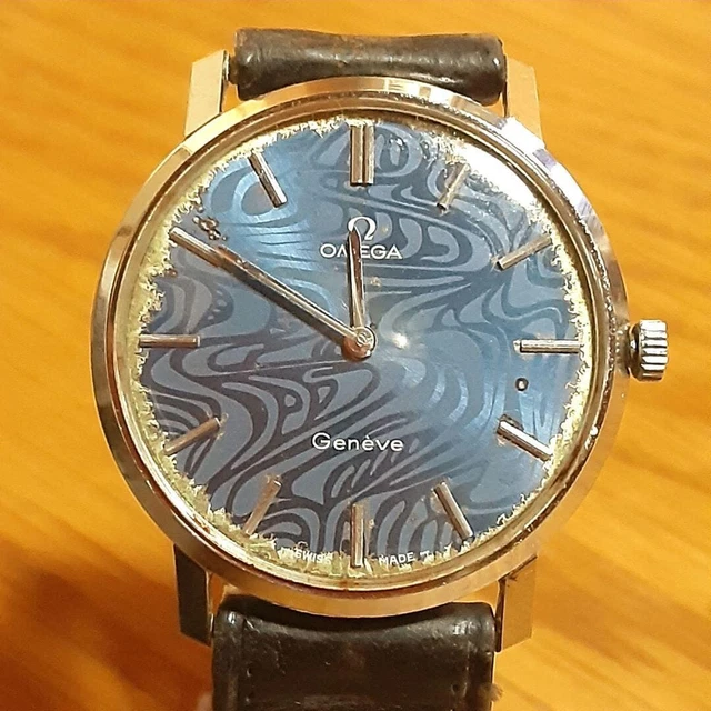 OMEGA GENEVE WATCH Manual 34mm Men's Blue Dial Swiss Made Round Vintage