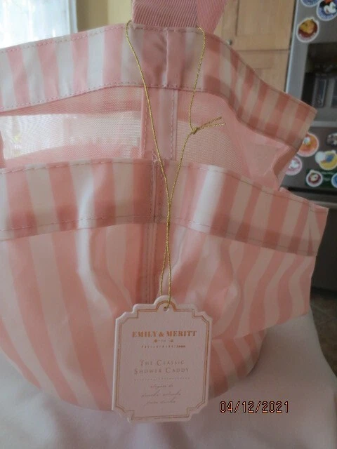 Pottery Barn Teen EMILY& MERITT Classic Shower Caddy Pink/ White Stripe NWT Pottery Barn Teen EMILY& MERITT Classic Shower Caddy Pink/ White Stripe NWT