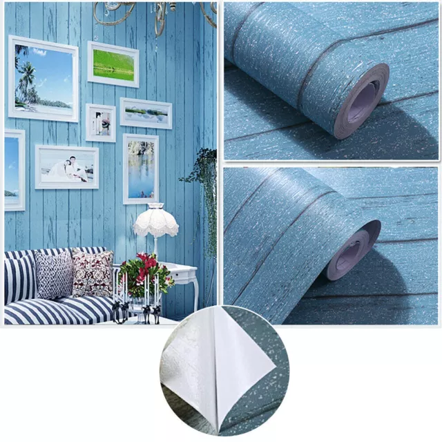 3m Blue Wood Grain Wallpaper Self adhesive Vinyl Wall Furniture Stickers Decor