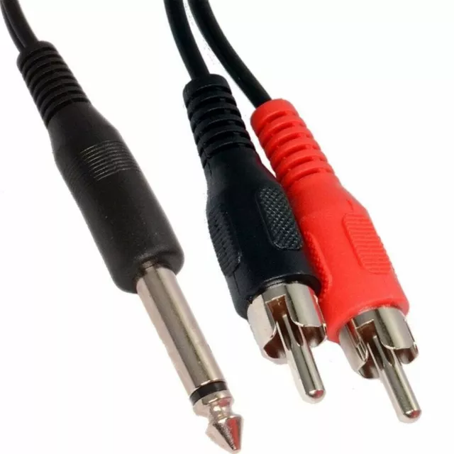 Standard 6.35 mm Mono Jack Plug to 2x Phono Plugs Screened Lead