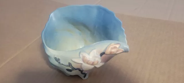 Roseville Magnolia Blue 1943 Vintage Art Pottery Conch Shell Vase 453-6  Clean
