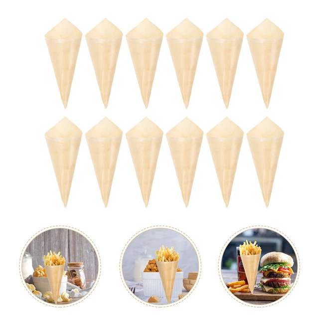 Lot De 50 Cornets Jetables En Bois - Pour Apéritifs, Frites, Glace Pilée, événements Et Restauration