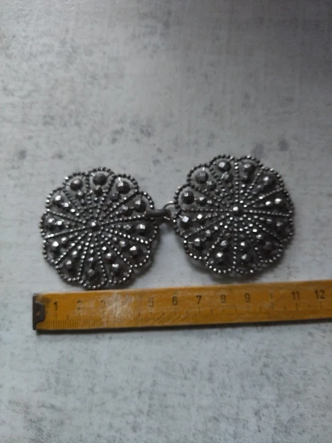 Ancienne Boucle de Ceinture en Métal Argenté et Doré