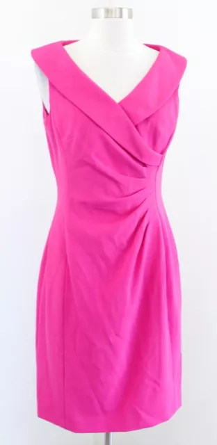 Tahari ASL Levine Womens Solid Pink Portrait Collar Ruched Sheath Dress Size 4