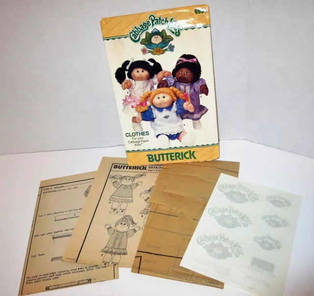 Vtg 80s CABBAGE PATCH KIDS Clothes BUTTERICK Sewing Pattern Uncut Transfer #6934