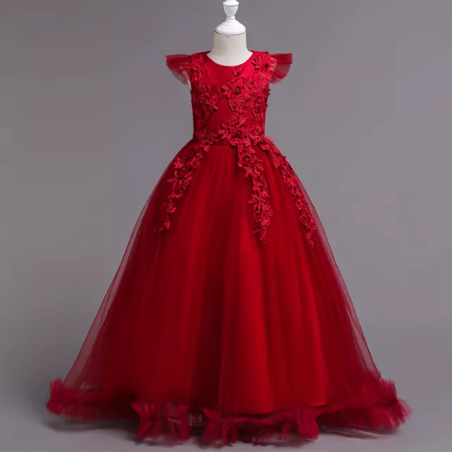 Enfants Filles Brodé Maille Dentelle Robe Tutu Balle Demoiselle D'Honneur Fête