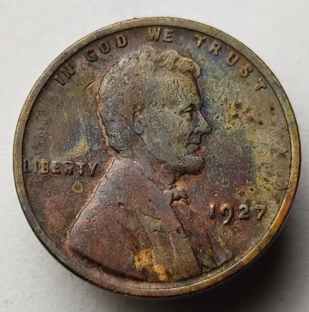 1927 wheat penny monster toned us coin Lincoln wheat cent #241