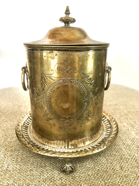 Antique Atkin Brothers Silver Plate Biscuit Tea Barrel Tin Box 7.5" H Excellent