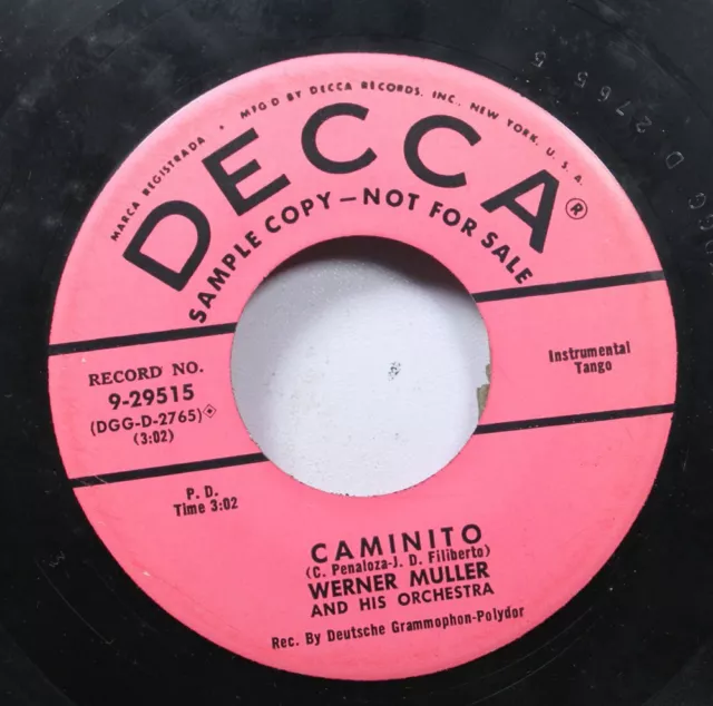 50'S & 60'S Promo 45 Werner Muller And His Orchestra - Caminito / The Elephants