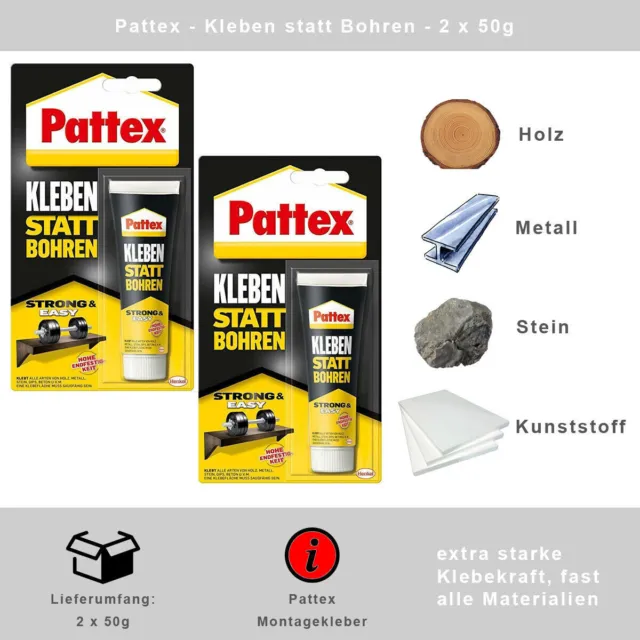 Pattex Pegar en lugar de Agujerear 2 X 50g, Adhesivo Universal, Contacto, 2