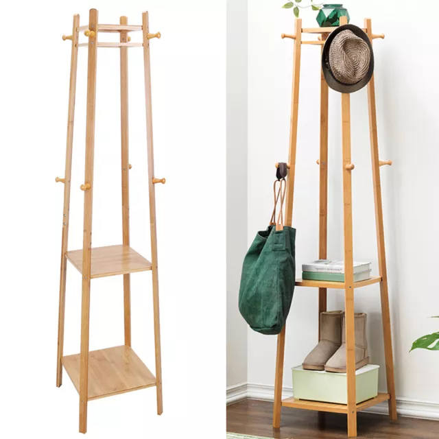 Coat Rack Enterway Clothes Stand 3 Tier Storage Shelves Hall Trees with 8 Hooks