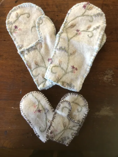 Hand Crafted, Felted Wool Angora ￼Blend Mittens. Mother And Daughter Set. ￼