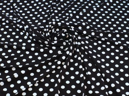 Spots Print Stretch Jersey Knit Dress Fabric Navy Blue - per metre