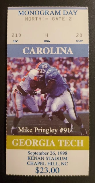 North Carolina Georgia Tech Football Ticket Stub 9/26 1998 Mike Pringley Photo