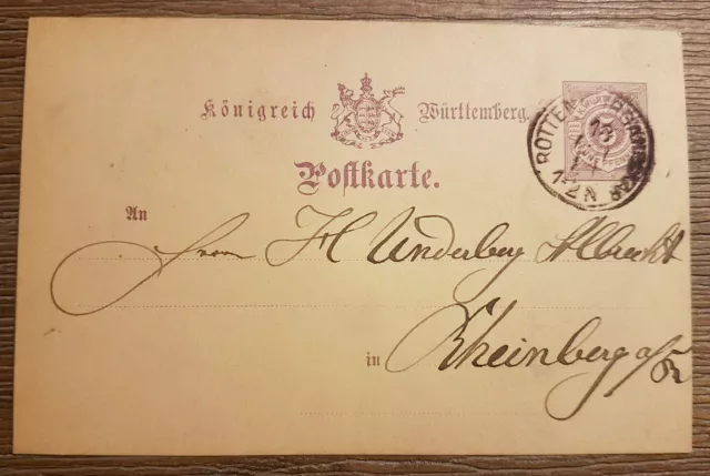 Historische Postkarte, Königreich Württemberg, Rottenburg, 1886, Rarität