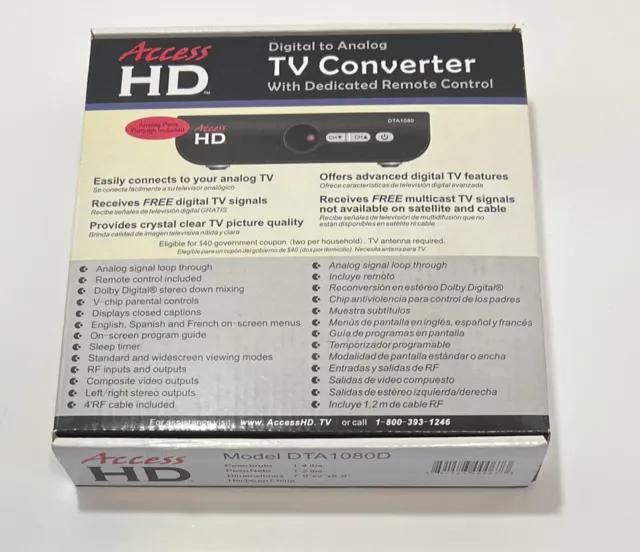 Access HD DTA1080 Digital To Analog TV Converter Box No Remote.