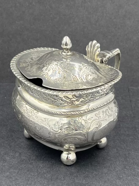 Ornate Large Georgian silver mustard pot London 1818