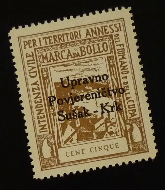 Fiume c1945 Italy Croatia Yugoslavia Ovp. Revenue Stamp - Cent. Cinque R5