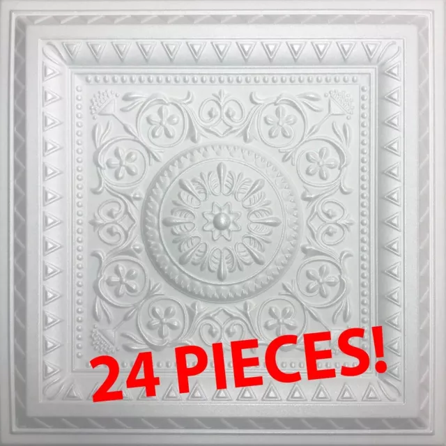 ANTIQUE STYLE Ceiling Tiles, Glue Up, Foam, 20" x 20", MAGIC White, 24 PIECES UK