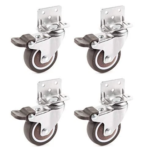 Skelang 4 Pcs 2 Inches Swivel Plate Casters with Brake TPE Caster L- Shaped M...