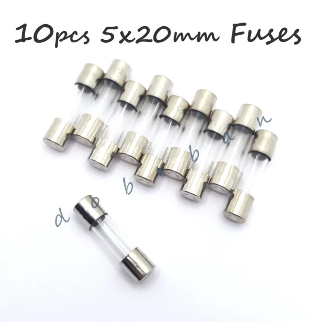 10x 5x20mm Glass Fuse Fast Quick Blow 20mm long 0.1A-30A Various Amps 10pcs Pack