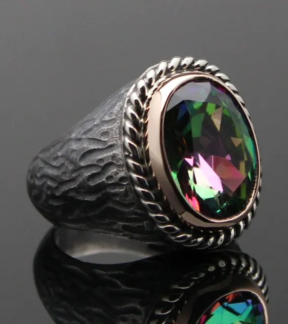 Mystic Topaz Stone Oxide Sterling Silver Ring