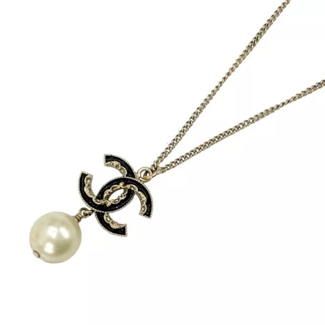 CHANEL CHANEL Artificial Pearl Necklace Gold Plated GHW Used Pendant CC  CoCo Women
