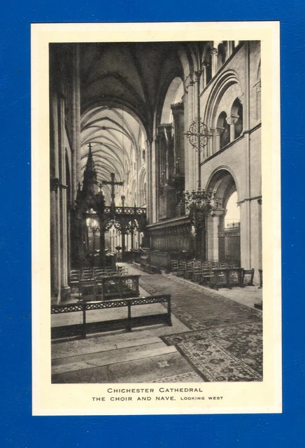 Postcard Chichester Cathedral the choir and nave looking west-Tuck-unposted.
