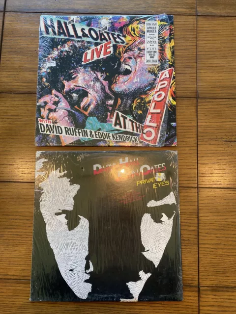 LOT (2) Vinyl Record Hall & Oates Private Eyes Live at the Apollo Hype Sticker