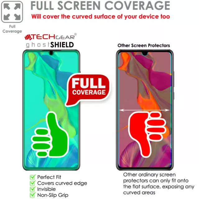 2x TECHGEAR CLEAR (TPU) FULL COVERAGE Screen Protector Covers for Huawei P30 2