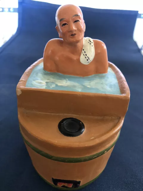 Vintage Hakata Urasaki Doll Japanese Man Soaking in Ofuro Hot Tub Clay Figurine