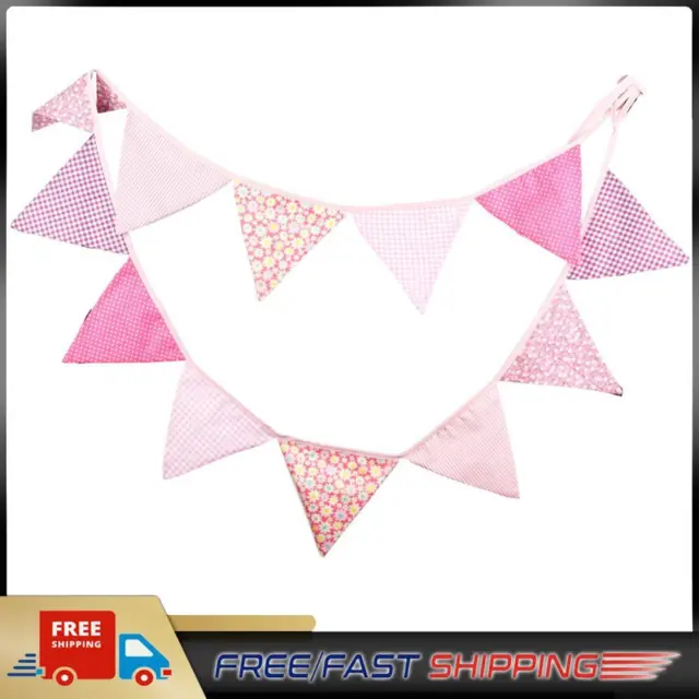 3.2m Pink Triangle Banner Decoration Cotton Bunting Banner for Baby Birthday
