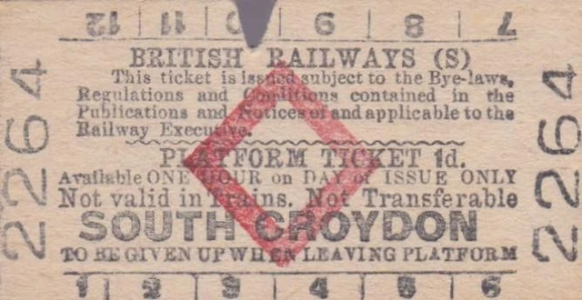 Red Train Tickets BRITISH RAILWAYS RED Diamond PLATFORM Ticket SOUTH CROYDON 2264 £5.00 ...