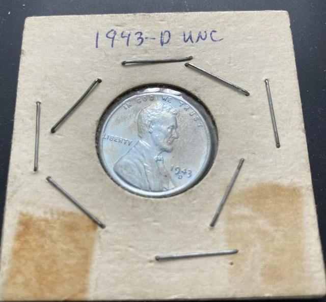 1943 D Steel Cent Wartime Lincoln Head Wheat Penny 1c US Coin UNC Toning
