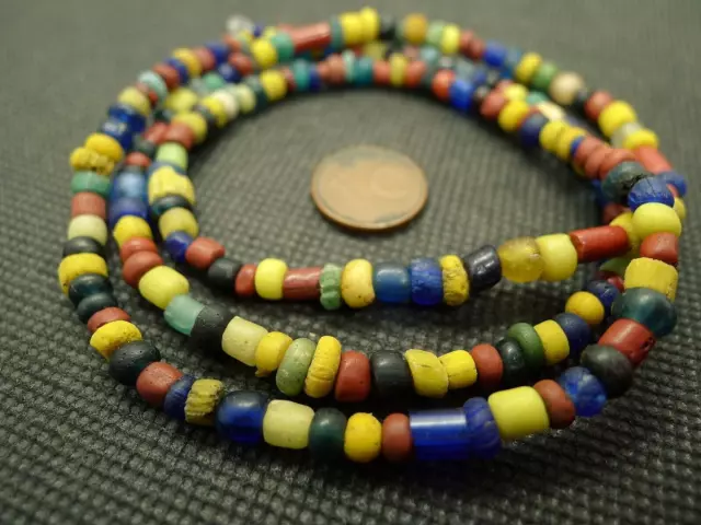 60cm Perle Verre Ancien Fouille Ancient Excavated Indo Pacific Green Glass Beads