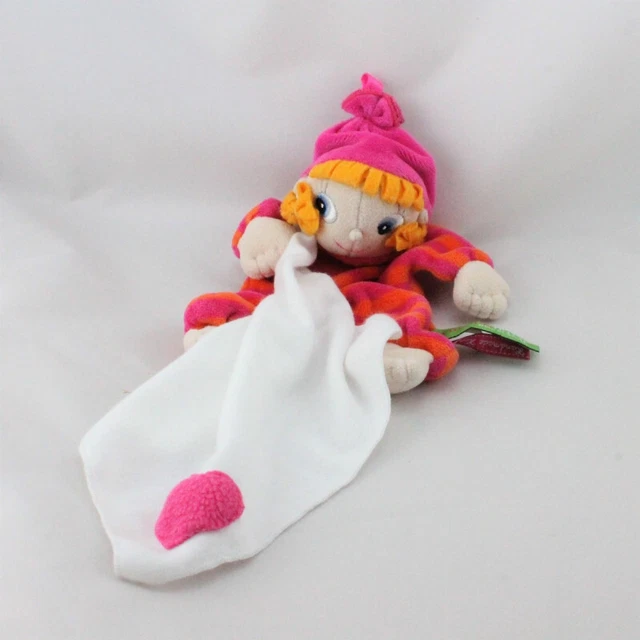 Doudou plat poupée lutin rose orange rayé mouchoir RUBENS BARN - 19412
