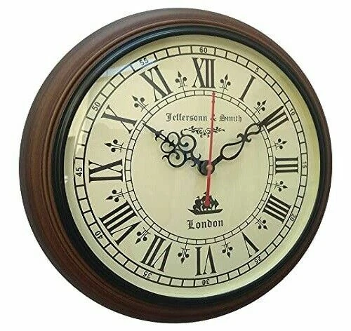 Horloge Mural Bois Style Antique Art Unique 30.5cm Beau Luxe Métal Horloge