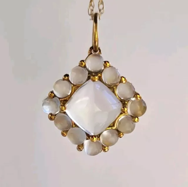 18K Moonstone Sugarloaf w/ Cat's Eye Charm Pendant