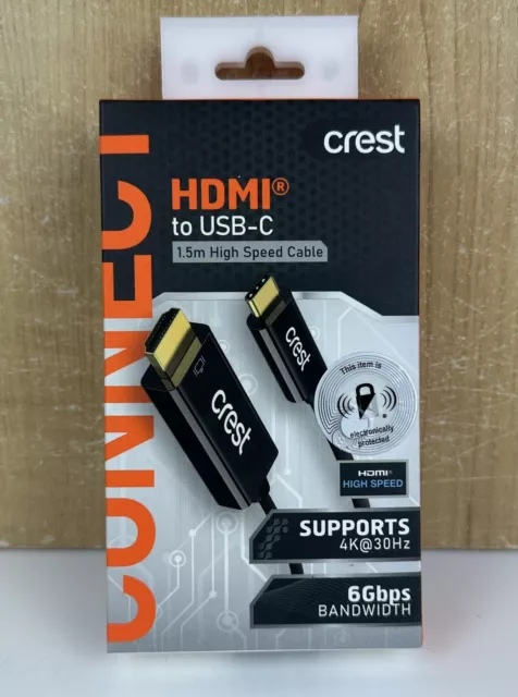 Crest HDMI To USB-C 1.5m High Speed Cable Black Supports 4K