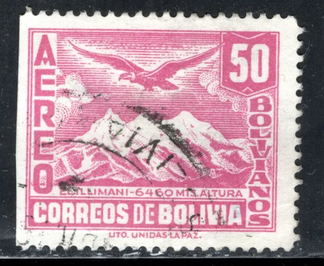 Estampilla de Bolivia Scott #C84, 50b, correo aéreo, monte Illimani and Condor, usado, SCV $5.00