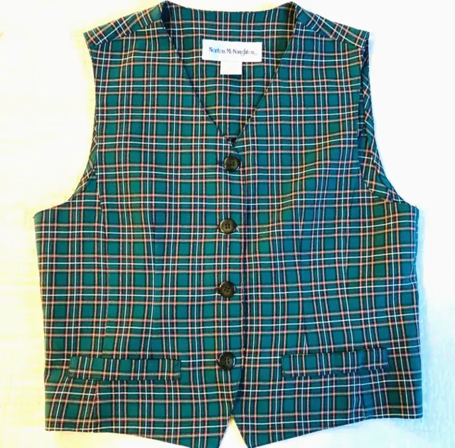 Vintage "Norton McNaughton" Vest Women SMALL Green Plaid USA Irish Plaid Shirt