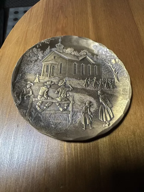 Wendell August Forge Solid Bronze Amish Coaster 4.5 Inches Across School House