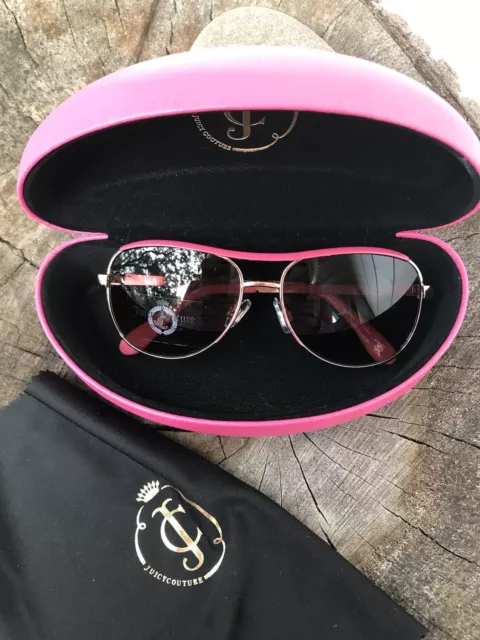 JUICY COUTURE ICONIC Logo Case/Logo Cloth Pink Trim Aviators NWT  Pretty In Pink