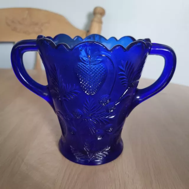 Mosser glass cobalt blue jar with strawberry design