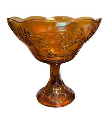 Vintage Indiana Marigold Carnival Glass Large open Compote Pedestal Bowl