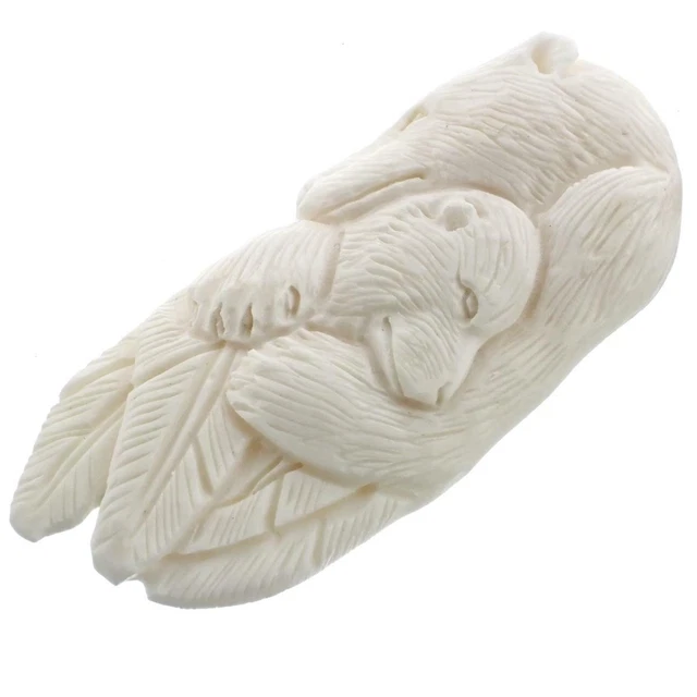 Hand Carving Bear Cradling Cub Bone Bead Focal Cab Cabochon, 2 7/8"