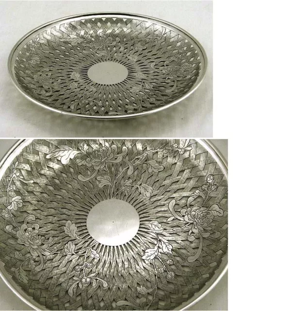 Chinese Export Silver Basket Weave Chrysanthemum Bowl C. 1880 - Pierced Work