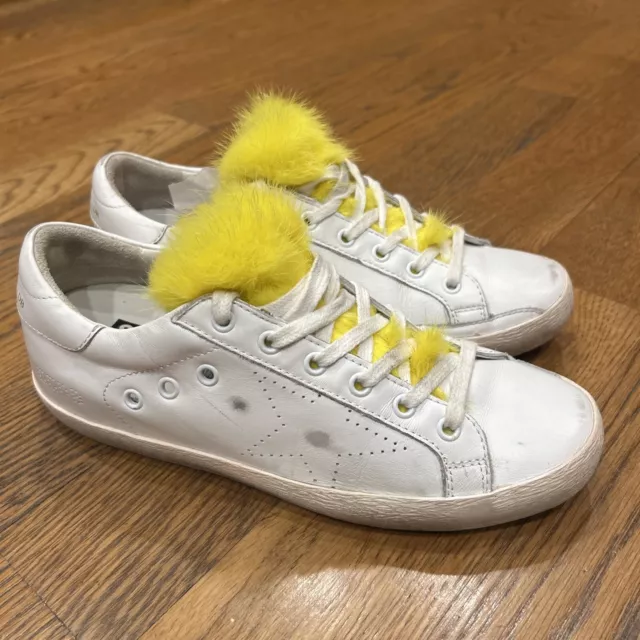 Golden Goose Yellow Mink Fur Superstar Sneaker Size 39 W8.5